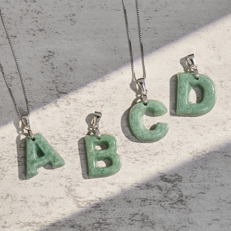 Nimara Ritual "May You Find Your Own Meaning" Natural A-Z Letter Jade 925 Sterling Silver Chain Necklace Includes Gift Message Card