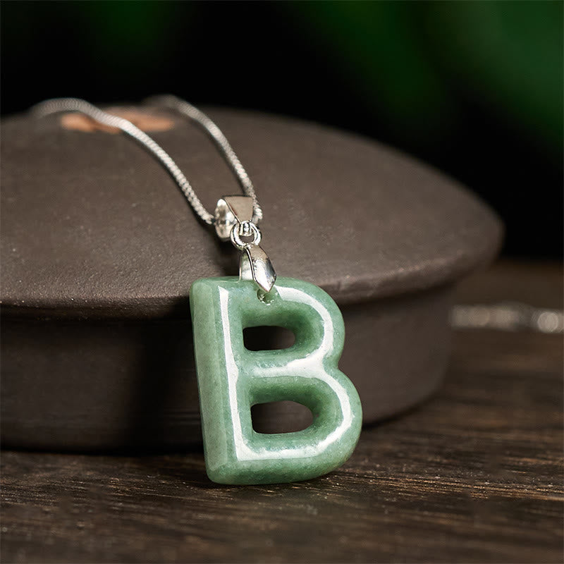 Nimara Ritual "May You Find Your Own Meaning" Natural A-Z Letter Jade 925 Sterling Silver Chain Necklace Includes Gift Message Card