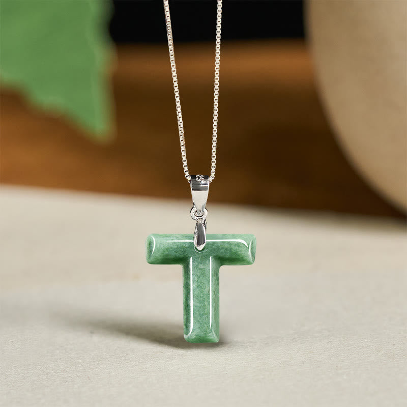Nimara Ritual "May You Find Your Own Meaning" Natural A-Z Letter Jade Titanium Steel Chain Necklace Includes Gift Message Card
