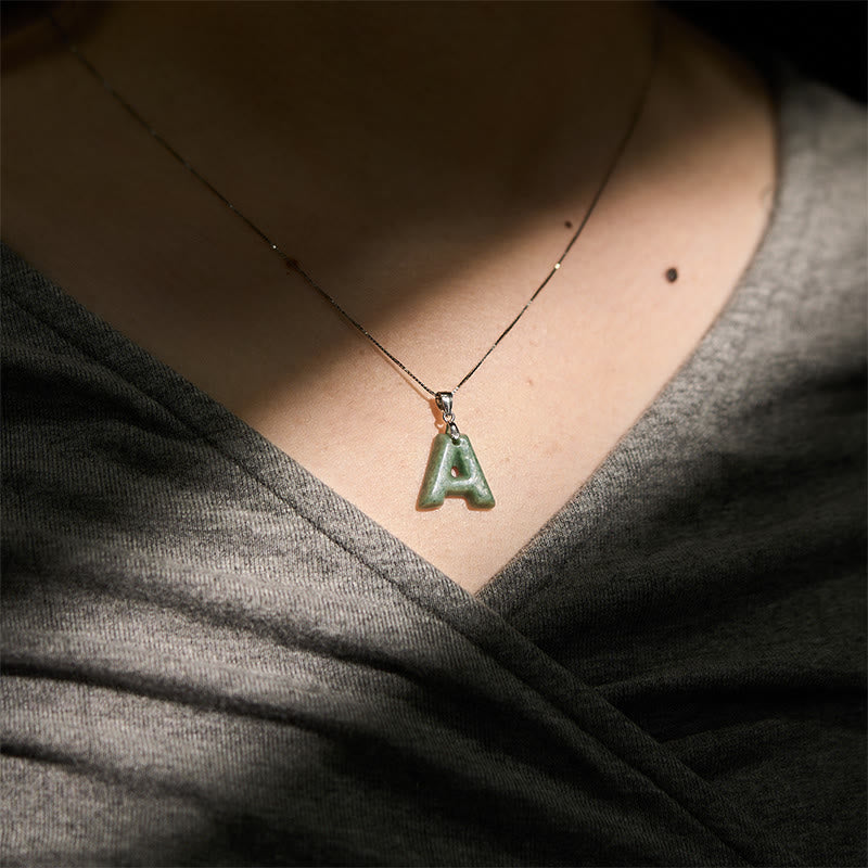 Nimara Ritual "May You Find Your Own Meaning" Natural A-Z Letter Jade Titanium Steel Chain Necklace Includes Gift Message Card