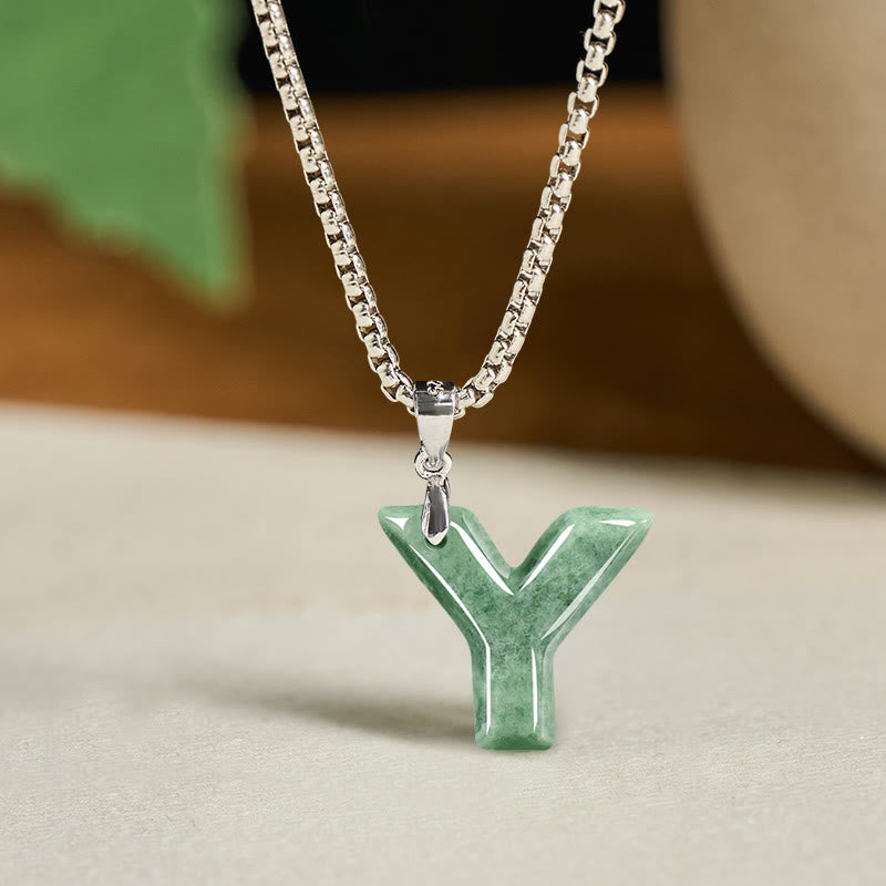 Nimara Ritual "May You Find Your Own Meaning" Natural A-Z Letter Jade Titanium Steel Chain Necklace Includes Gift Message Card