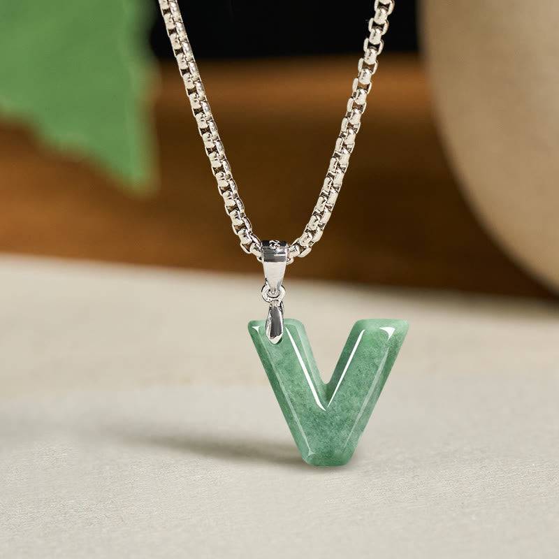 Nimara Ritual "May You Find Your Own Meaning" Natural A-Z Letter Jade Titanium Steel Chain Necklace Includes Gift Message Card