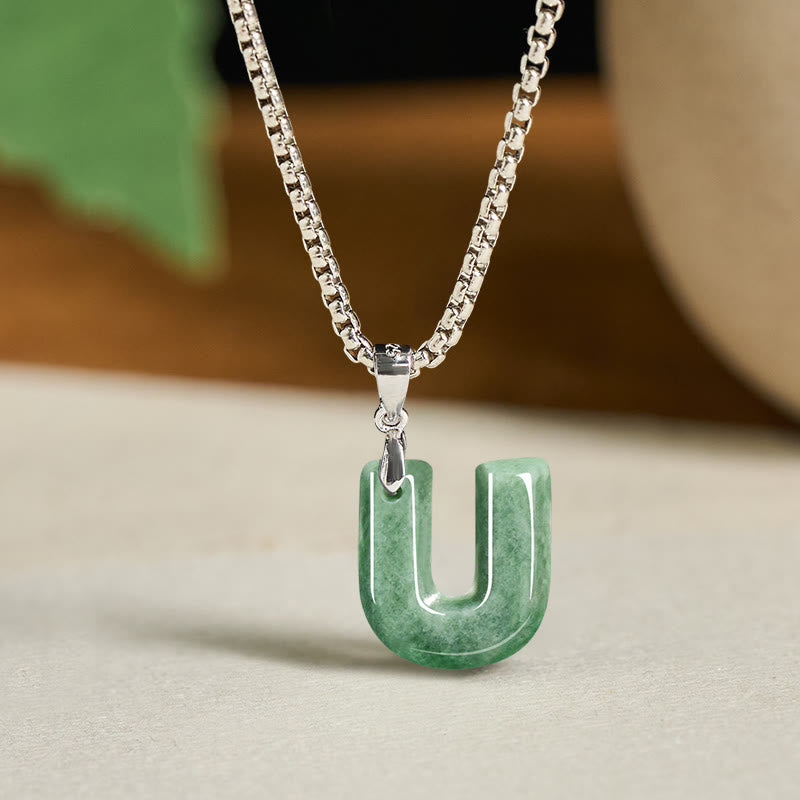Nimara Ritual "May You Find Your Own Meaning" Natural A-Z Letter Jade Titanium Steel Chain Necklace Includes Gift Message Card