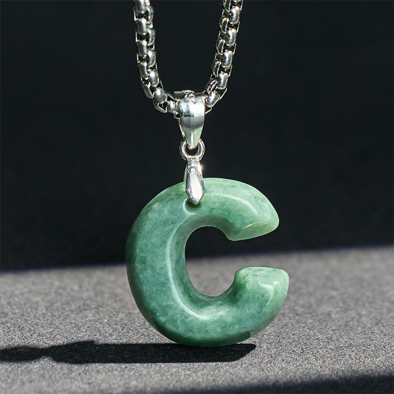 Nimara Ritual Natural A-Z Letter Jade Titanium Steel Wide Chain Prosperity Necklace Pendant