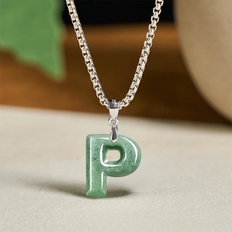 Nimara Ritual "May You Find Your Own Meaning" Natural A-Z Letter Jade Titanium Steel Chain Necklace Includes Gift Message Card