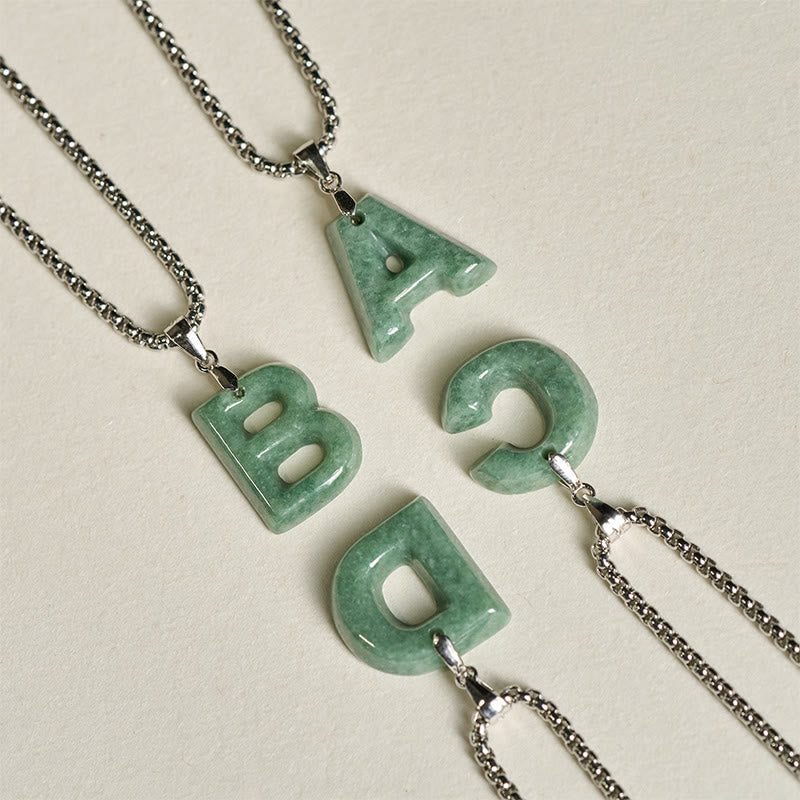 Nimara Ritual Natural A-Z Letter Jade Titanium Steel Wide Chain Prosperity Necklace Pendant