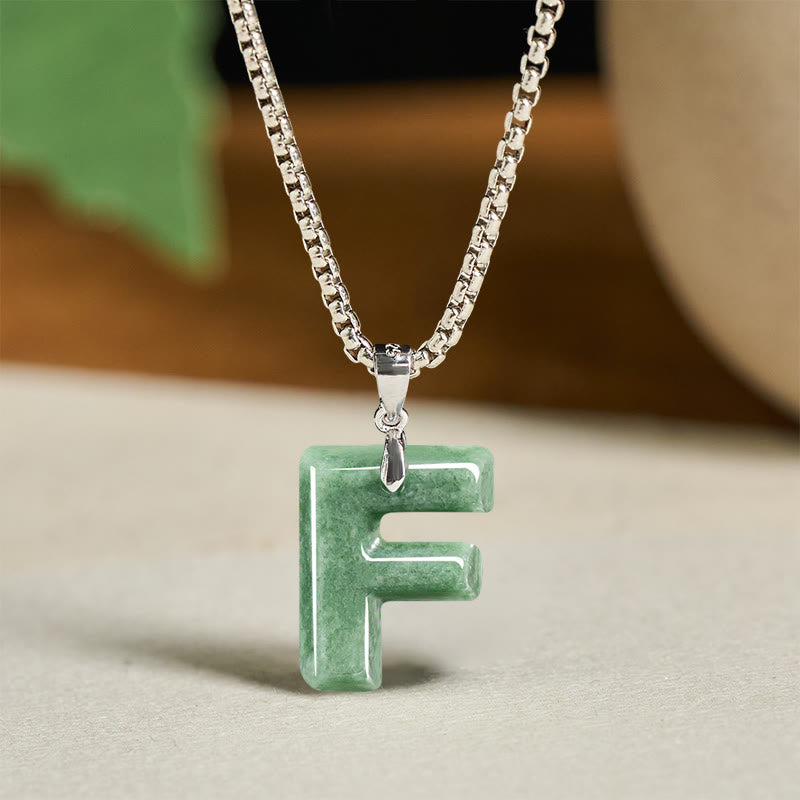 Nimara Ritual Natural A-Z Letter Jade Titanium Steel Wide Chain Prosperity Necklace Pendant