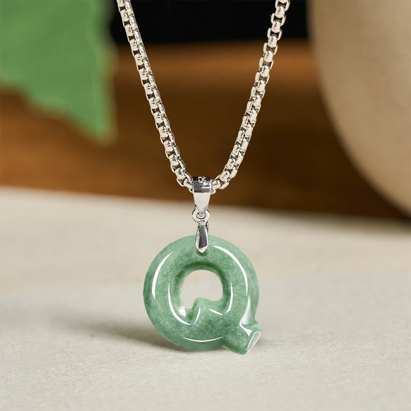 Nimara Ritual Natural A-Z Letter Jade Titanium Steel Wide Chain Prosperity Necklace Pendant