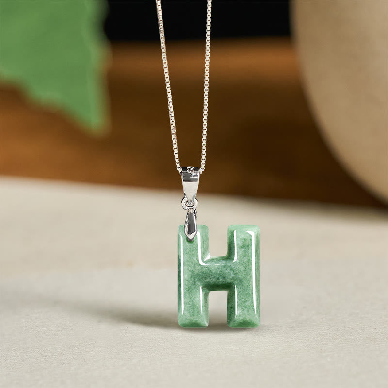 Nimara Ritual "May You Find Your Own Meaning" Natural A-Z Letter Jade 925 Sterling Silver Chain Necklace Includes Gift Message Card