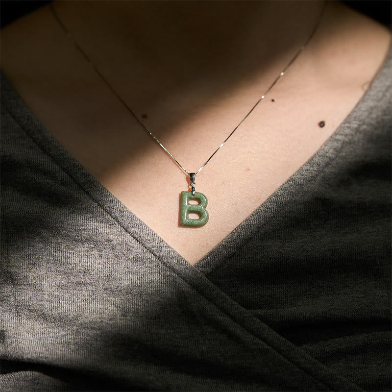 Nimara Ritual "May You Find Your Own Meaning" Natural A-Z Letter Jade 925 Sterling Silver Chain Necklace Includes Gift Message Card