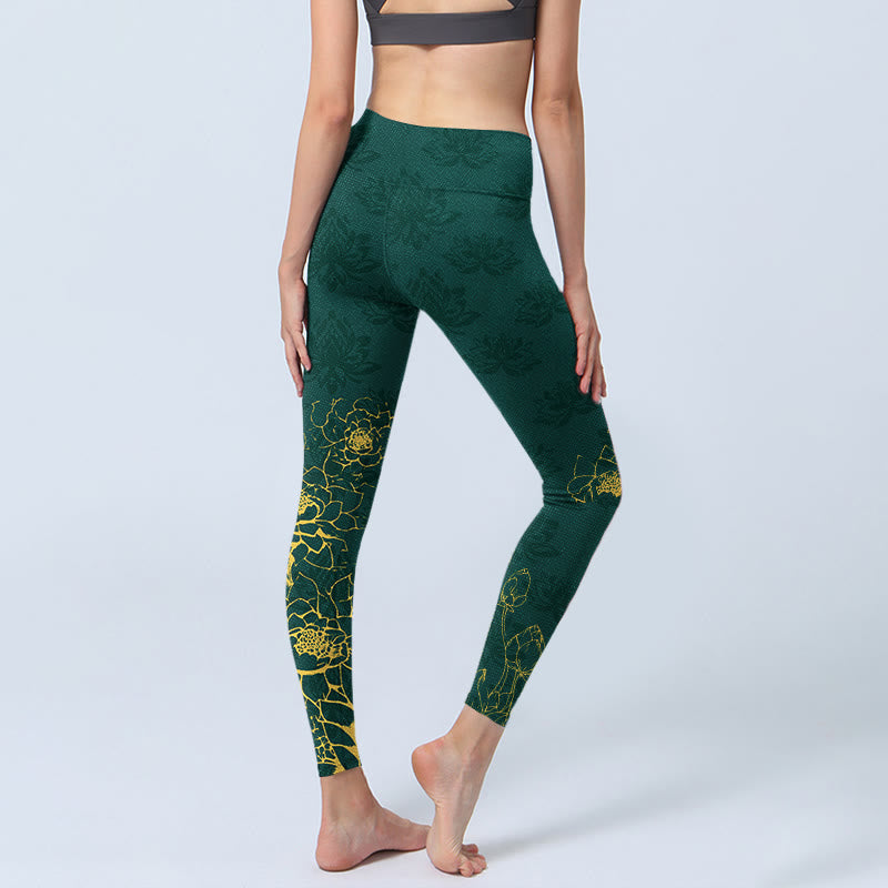 Nimara Ritual Lotus Buddha Image Pattern Print Gym Leggings Women's Yoga Pants