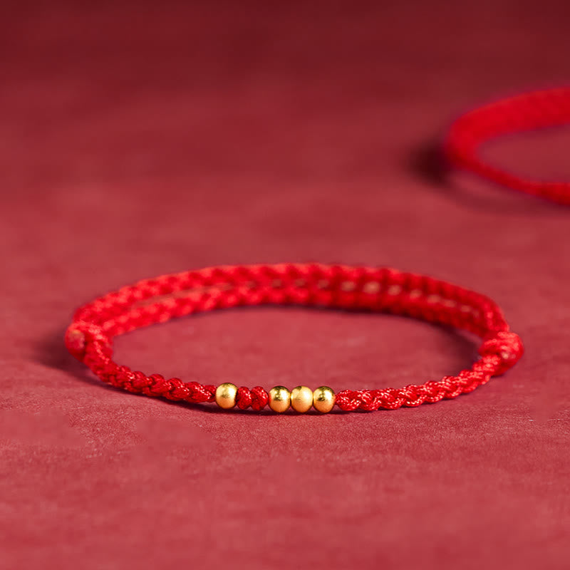 Nimara Ritual 925 Sterling Silver Plated Gold Beads Red String Connection Adjustable Bracelet