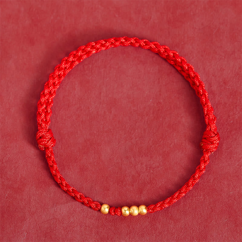 Nimara Ritual 925 Sterling Silver Plated Gold Beads Red String Connection Adjustable Bracelet
