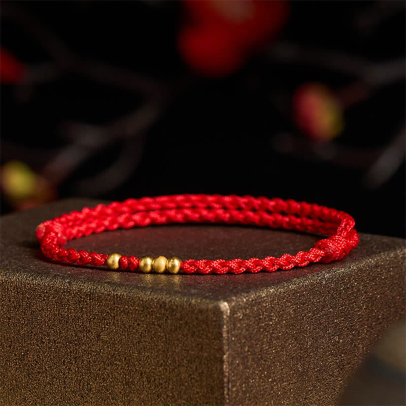 Nimara Ritual 925 Sterling Silver Plated Gold Beads Red String Connection Adjustable Bracelet