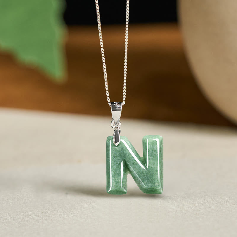 Nimara Ritual "May You Find Your Own Meaning" Natural A-Z Letter Jade Titanium Steel Chain Necklace Includes Gift Message Card
