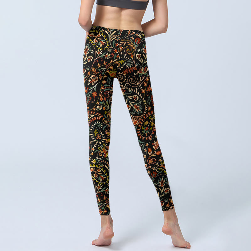 Nimara Ritual Intricate Flower Leaf Pattern Print Gym Leggings Women's Yoga Pants
