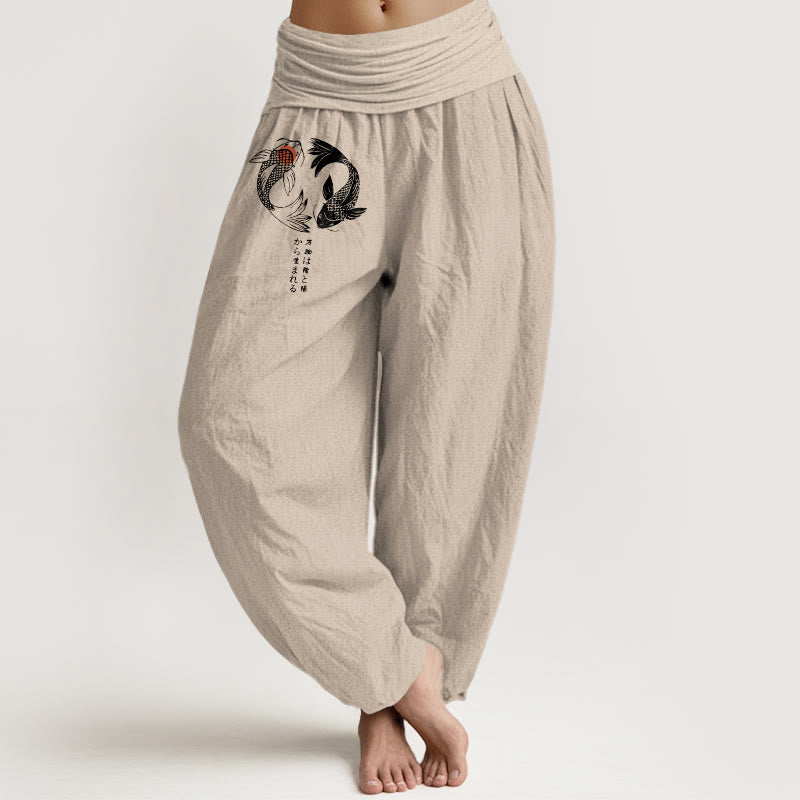 Nimara Ritual Pure Cotton Koi Fish Pattern Women's Elastic Waist Harem Pants