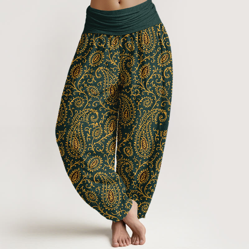 Nimara Ritual Cotton Brightly Colored Paisley Style Pattern Women's Elastic Waist Harem Pants
