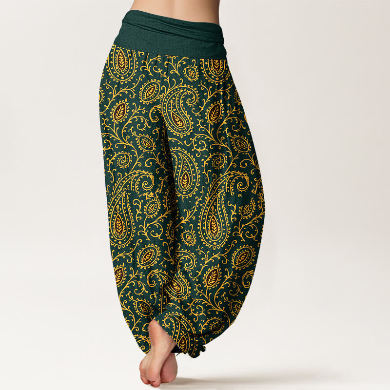 Nimara Ritual Cotton Brightly Colored Paisley Style Pattern Women's Elastic Waist Harem Pants