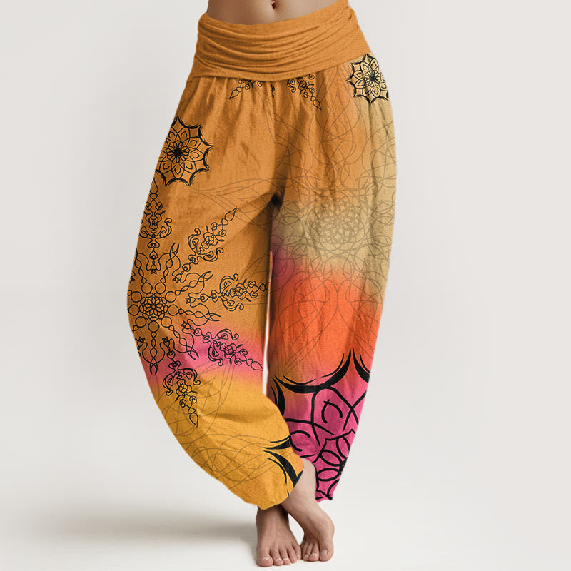 Nimara Ritual Cotton Brightly Colored Mandala Pattern Women's Elastic Waist Harem Pants