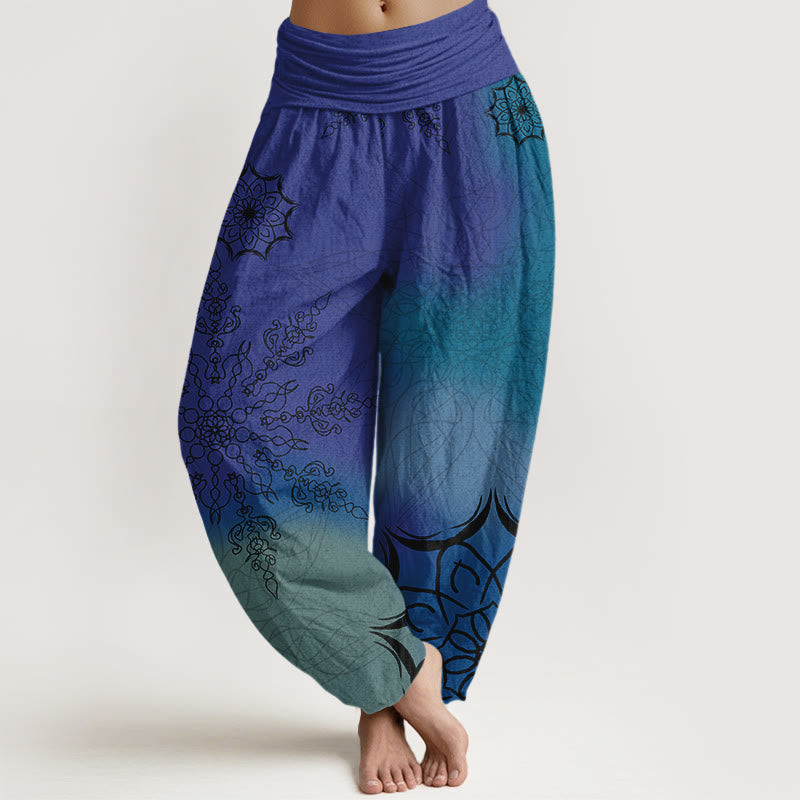 Nimara Ritual Cotton Brightly Colored Mandala Pattern Women's Elastic Waist Harem Pants