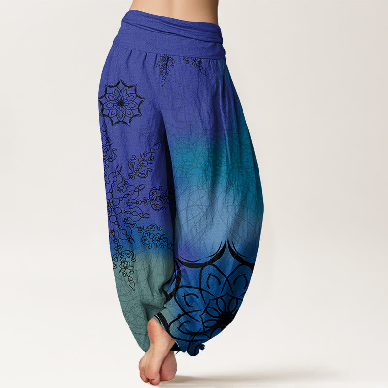 Nimara Ritual Cotton Brightly Colored Mandala Pattern Women's Elastic Waist Harem Pants