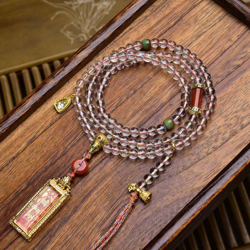 Nimara Ritual 108 Beads Liuli Crystal Dzi Bead Agate Blessings Tassel Mala