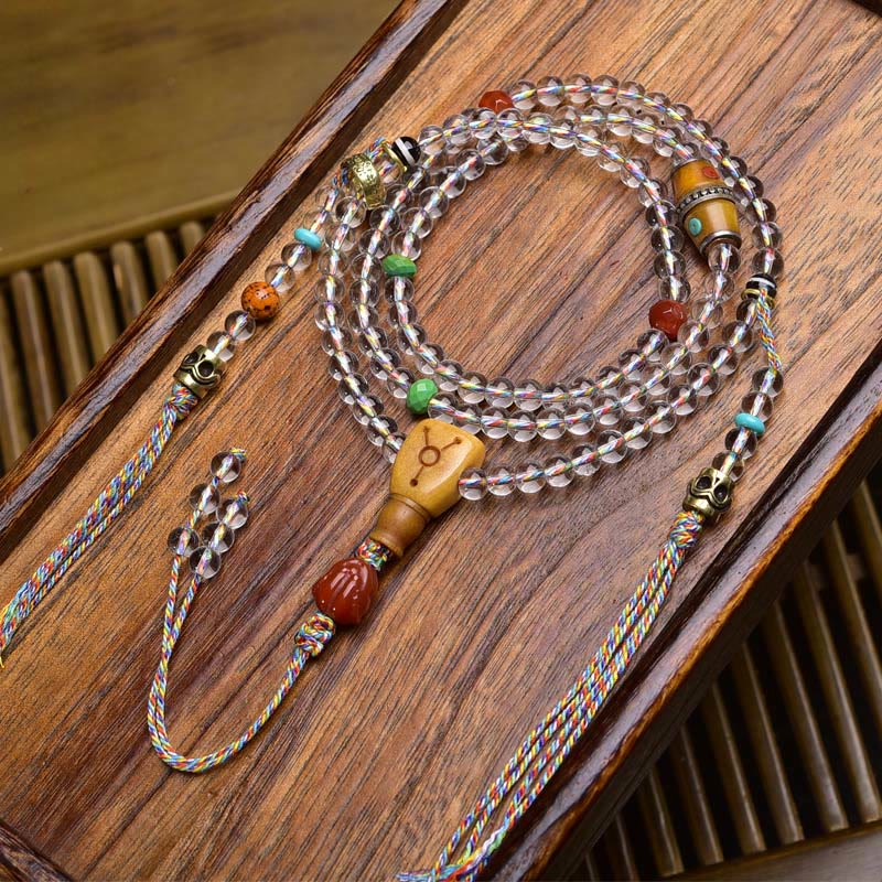 Nimara Ritual 108 Beads Liuli Crystal Dzi Bead Agate Blessings Tassel Mala
