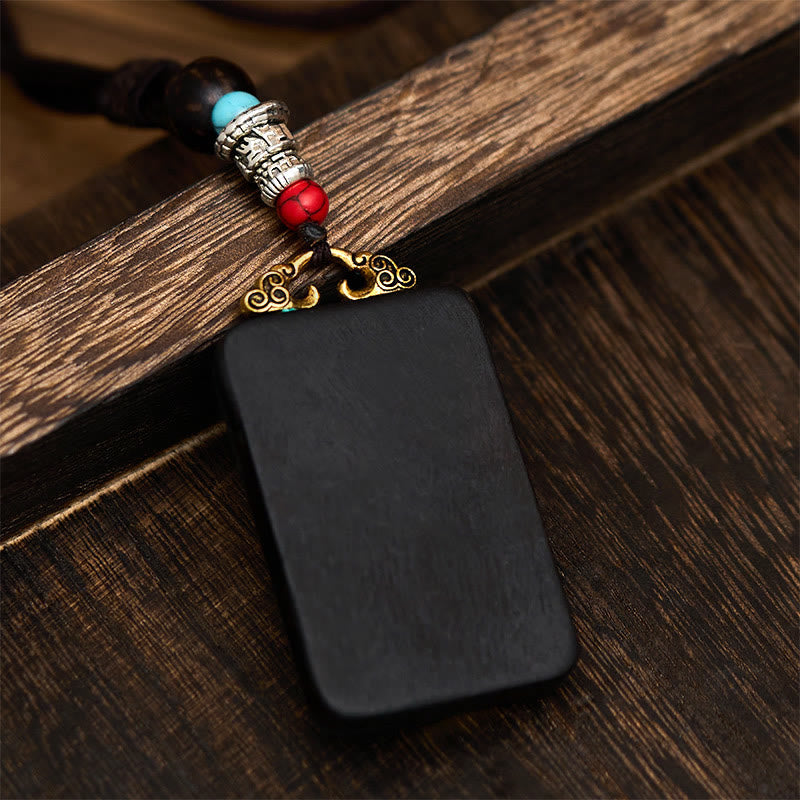 Nimara Ritual Tibetan Ganesh Ganpati Elephant Ebony Wood Rope Peace Necklace Pendant