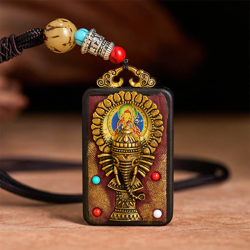 Nimara Ritual Tibetan Ganesh Ganpati Elephant Ebony Wood Rope Peace Necklace Pendant