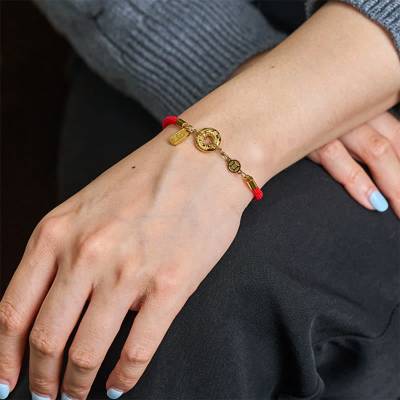 Nimara Ritual Peace Buckle Attract Fortune Charm Titanium Steel Red String Connection Bracelet