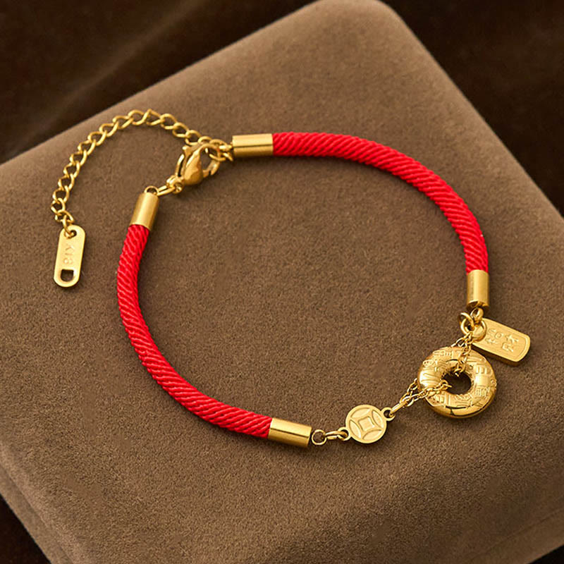 Nimara Ritual Peace Buckle Attract Fortune Charm Titanium Steel Red String Connection Bracelet