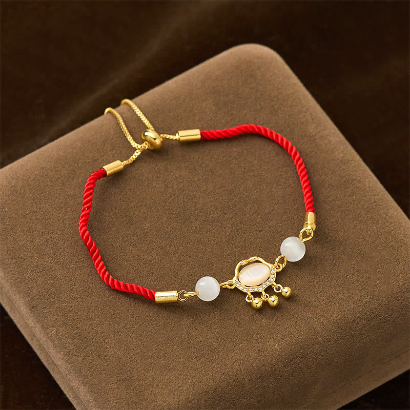Nimara Ritual Chinese Lock Charm Cat's Eye Red String Copper Plated Gold Protection Bracelet