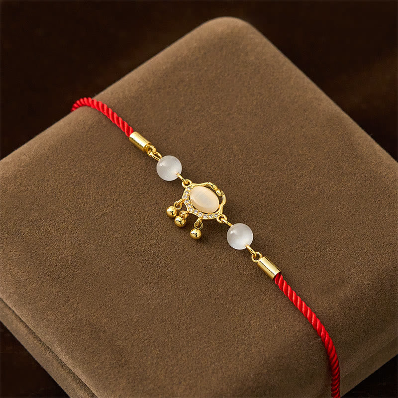Nimara Ritual Chinese Lock Charm Cat's Eye Red String Copper Plated Gold Protection Bracelet