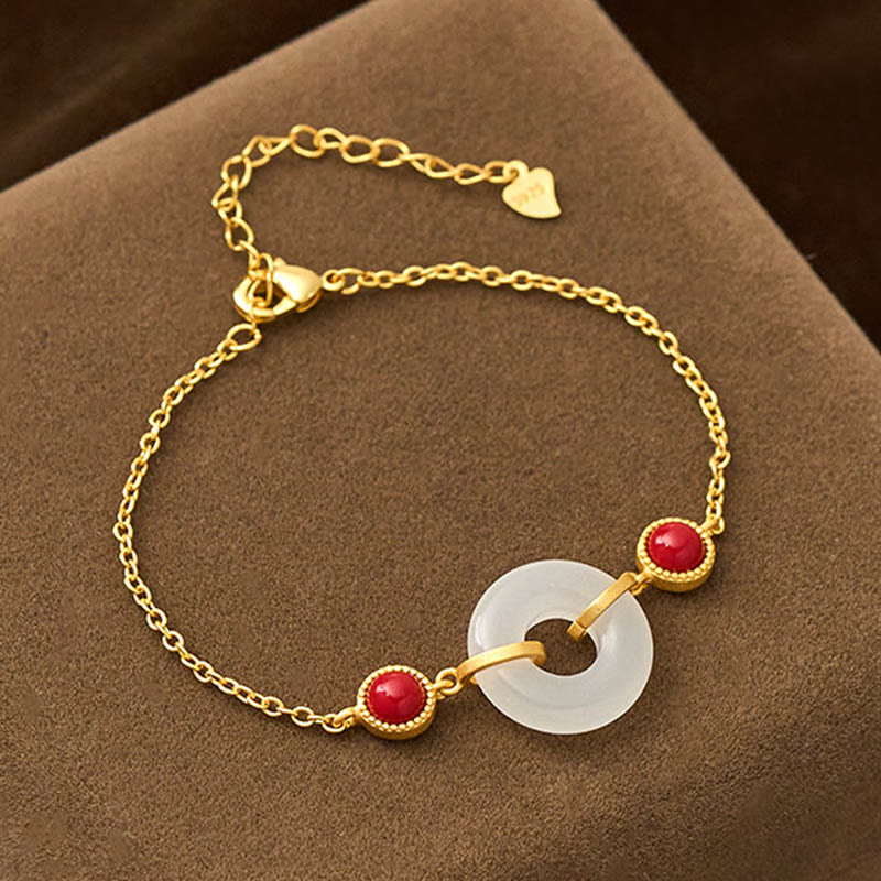 Nimara Ritual Peace Buckle Hetian White Jade Copper Plated Gold Protection Bracelet