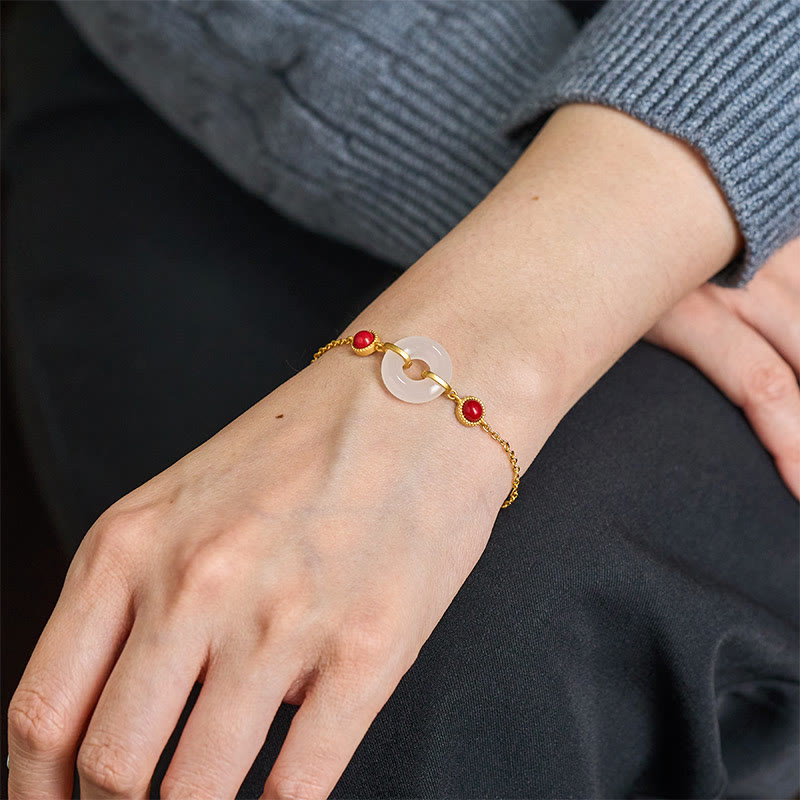 Nimara Ritual Peace Buckle Hetian White Jade Copper Plated Gold Protection Bracelet