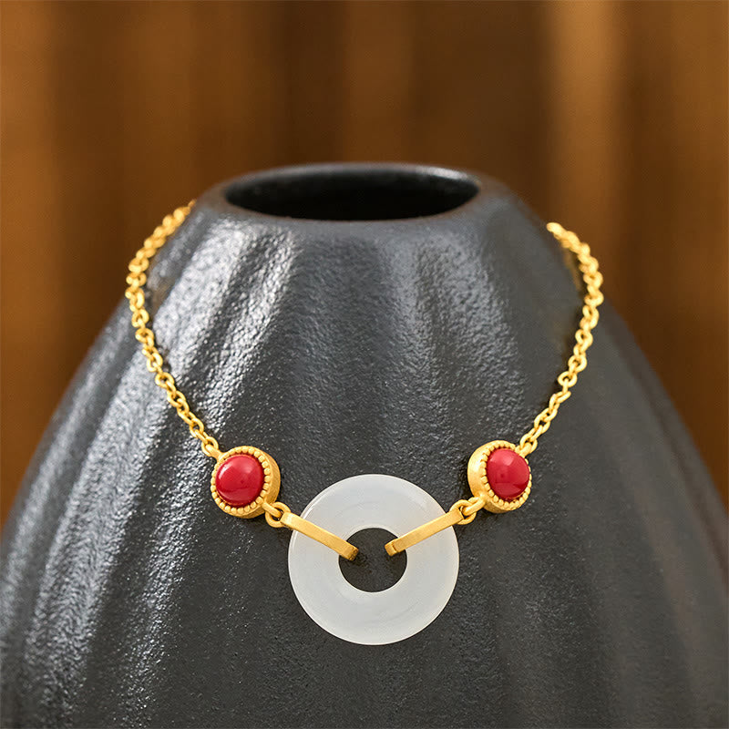 Nimara Ritual Peace Buckle Hetian White Jade Copper Plated Gold Protection Bracelet