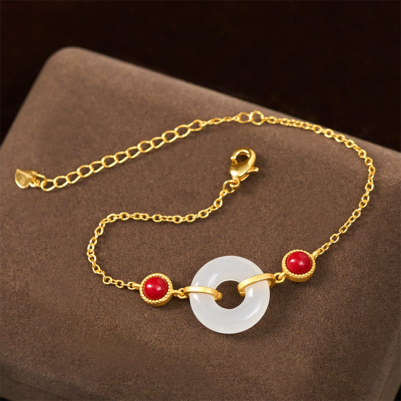 Nimara Ritual Peace Buckle Hetian White Jade Copper Plated Gold Protection Bracelet