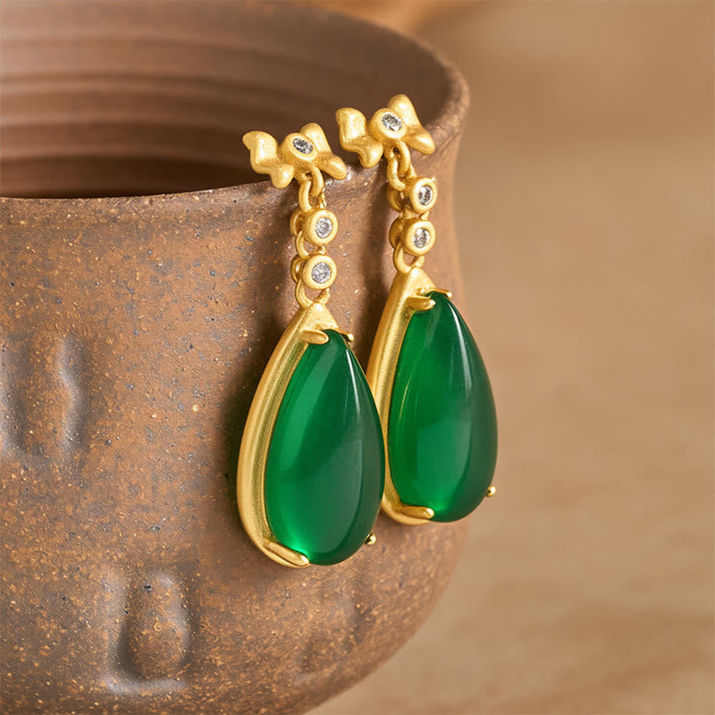 Nimara Ritual Waterdrop Design Green Jasper Copper Plated Gold Balance Earrings