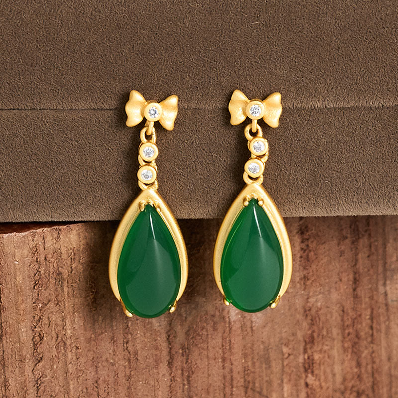 Nimara Ritual Waterdrop Design Green Jasper Copper Plated Gold Balance Earrings