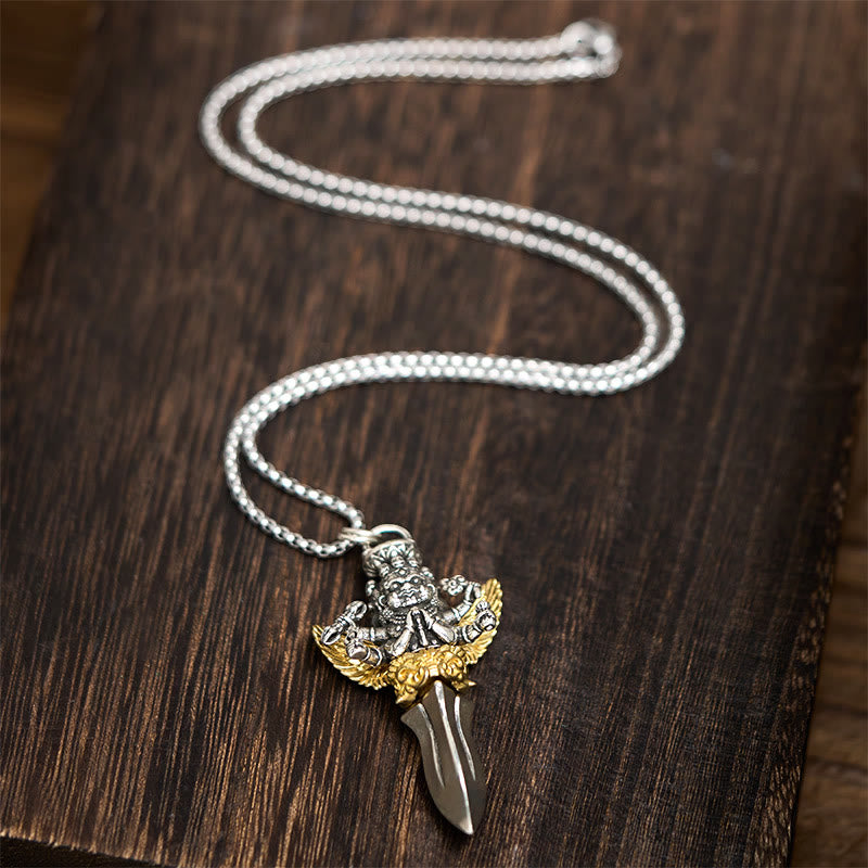 Nimara Ritual Tibetan Vajra Three Heads Six Arms Design Copper Healing Spiritual Power Necklace Pendant