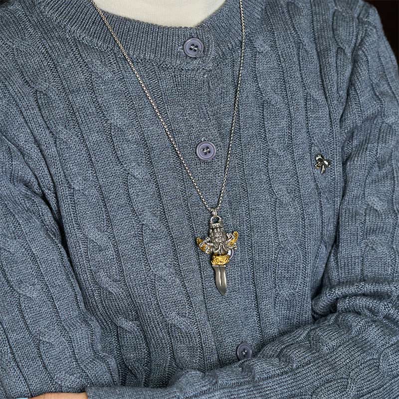 Nimara Ritual Tibetan Vajra Three Heads Six Arms Design Copper Healing Spiritual Power Necklace Pendant