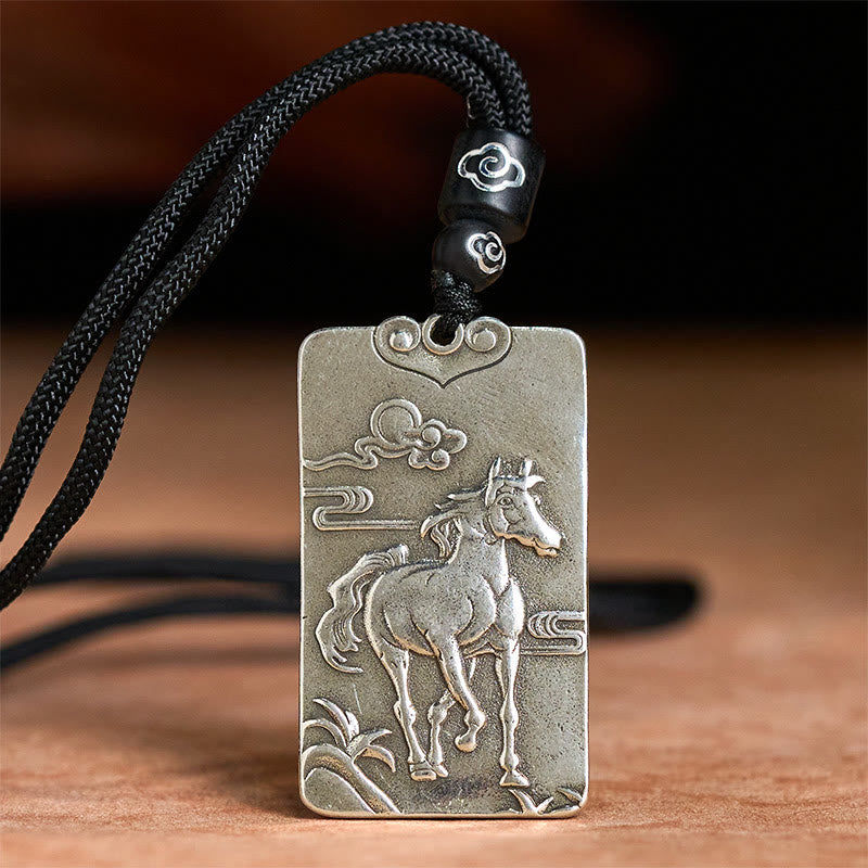Nimara Ritual Year of the Horse Chinese Zodiac Natal Buddha Copper Plated Silver Balance Necklace Pendant