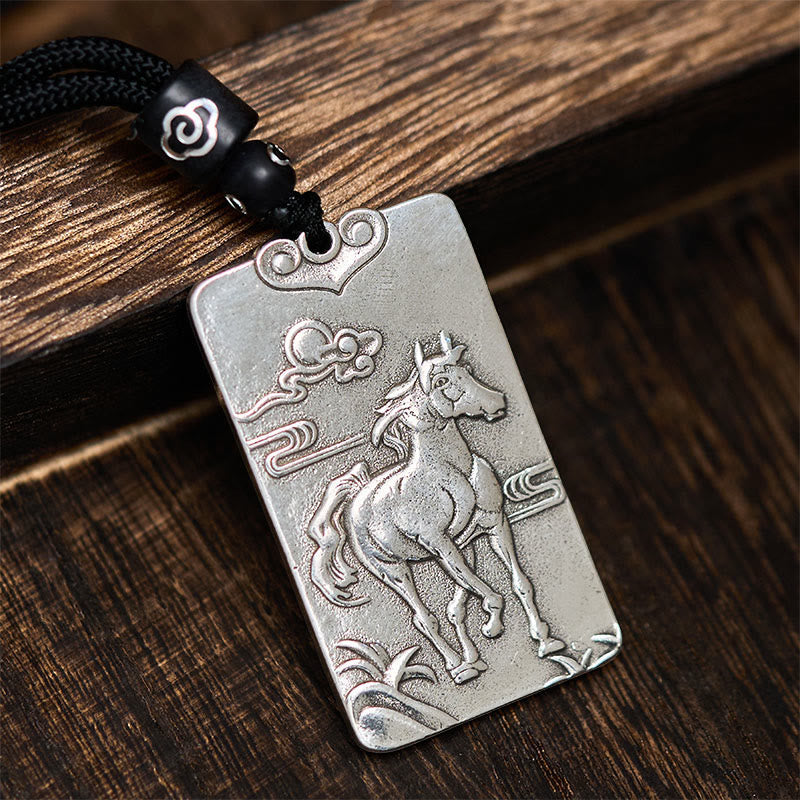 Nimara Ritual Year of the Horse Chinese Zodiac Natal Buddha Copper Plated Silver Balance Necklace Pendant