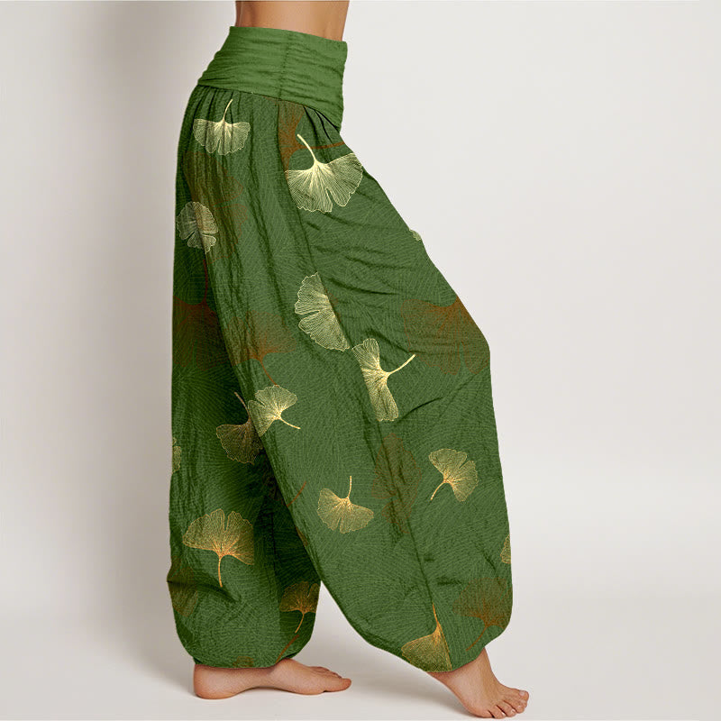 Nimara Ritual Cotton Elegant Ginkgo Pattern Women's Elastic Waist Harem Pants