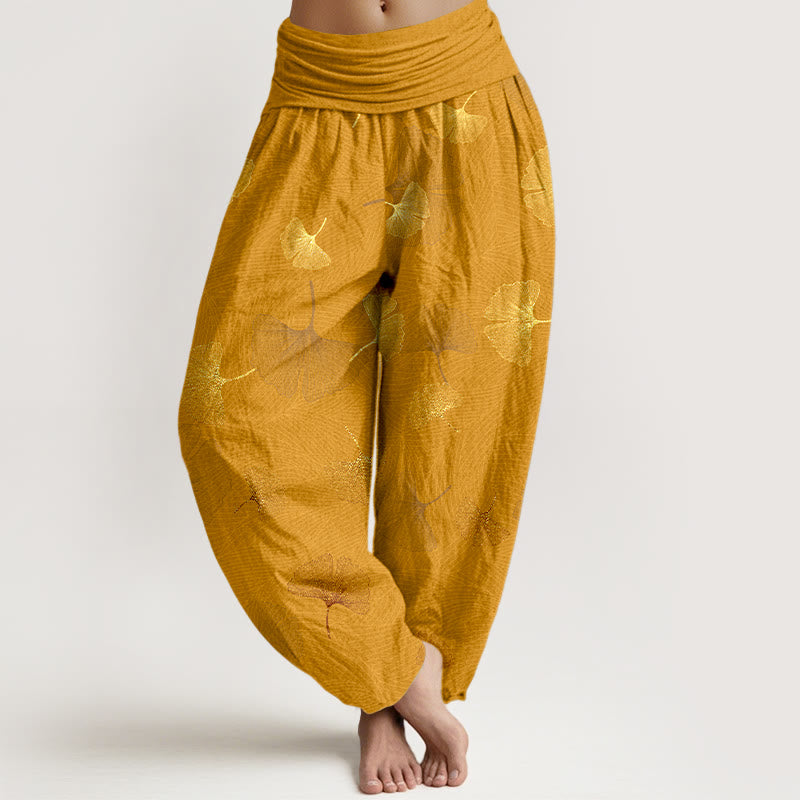 Nimara Ritual Cotton Elegant Ginkgo Pattern Women's Elastic Waist Harem Pants
