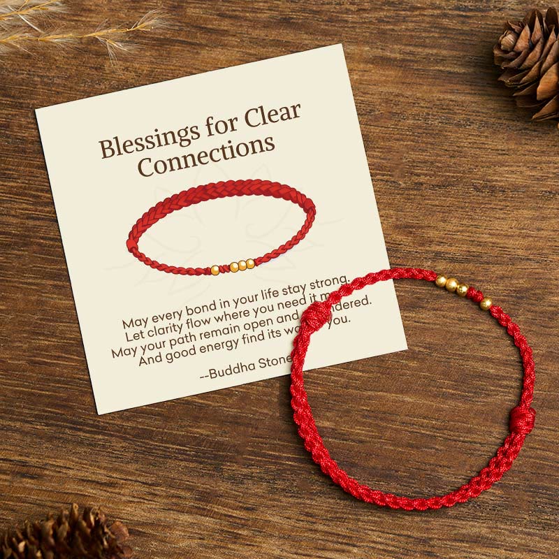 Nimara Ritual "Blessings for Clear Connections" 925 Sterling Silver Plated Gold Beads Red String Bracelet Includes Gift Message Card