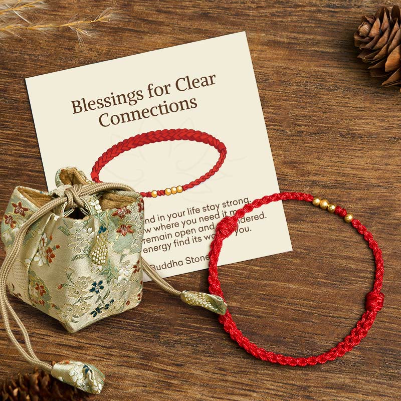 Nimara Ritual "Blessings for Clear Connections" 925 Sterling Silver Plated Gold Beads Red String Bracelet Includes Gift Message Card