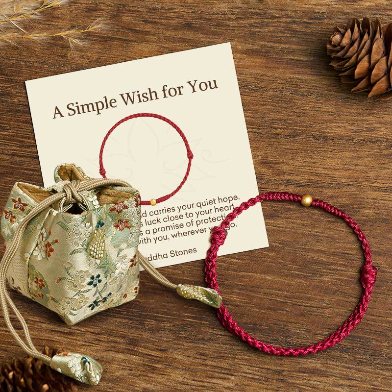 Nimara Ritual "A Simple Wish for You" 925 Sterling Silver Plated Gold Single Bead Red Rope Bracelet Anklet Includes Gift Message Card