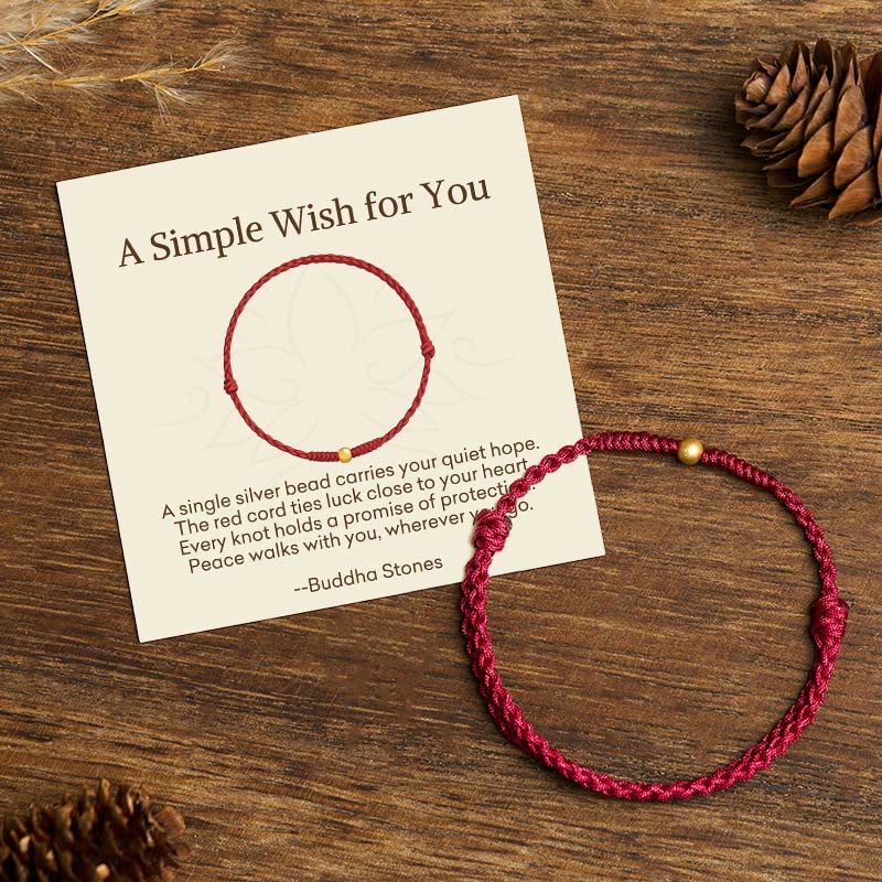 Nimara Ritual "A Simple Wish for You" 925 Sterling Silver Plated Gold Single Bead Red Rope Bracelet Anklet Includes Gift Message Card